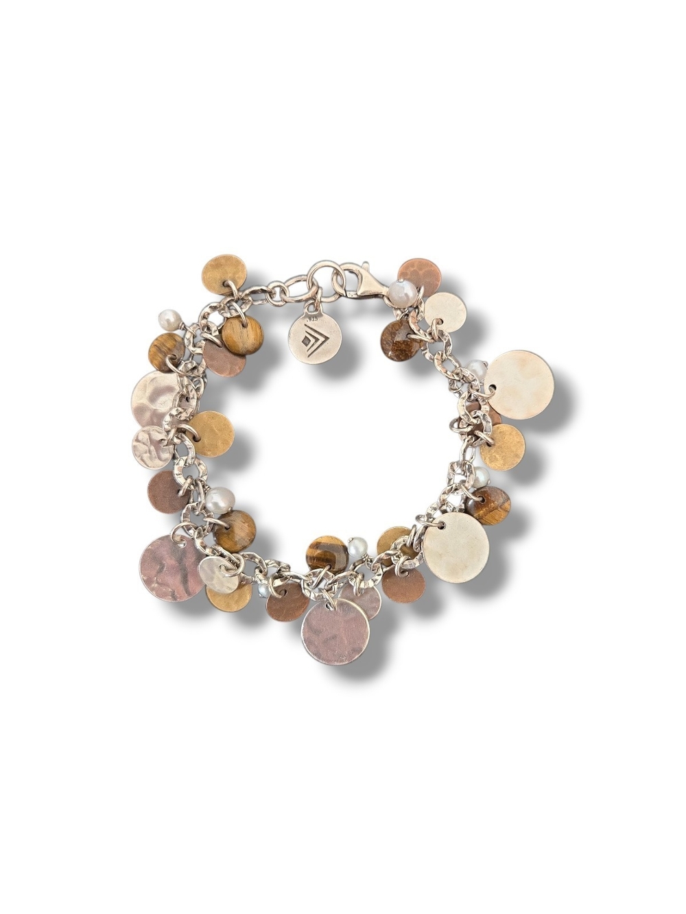 Silpada B1853 Mixed Metal Disc Charm Bracelet - Silver, Gold, Rose